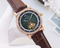 Patek Philippe Brown Rose Gold Green Dial Leather Strap Watch