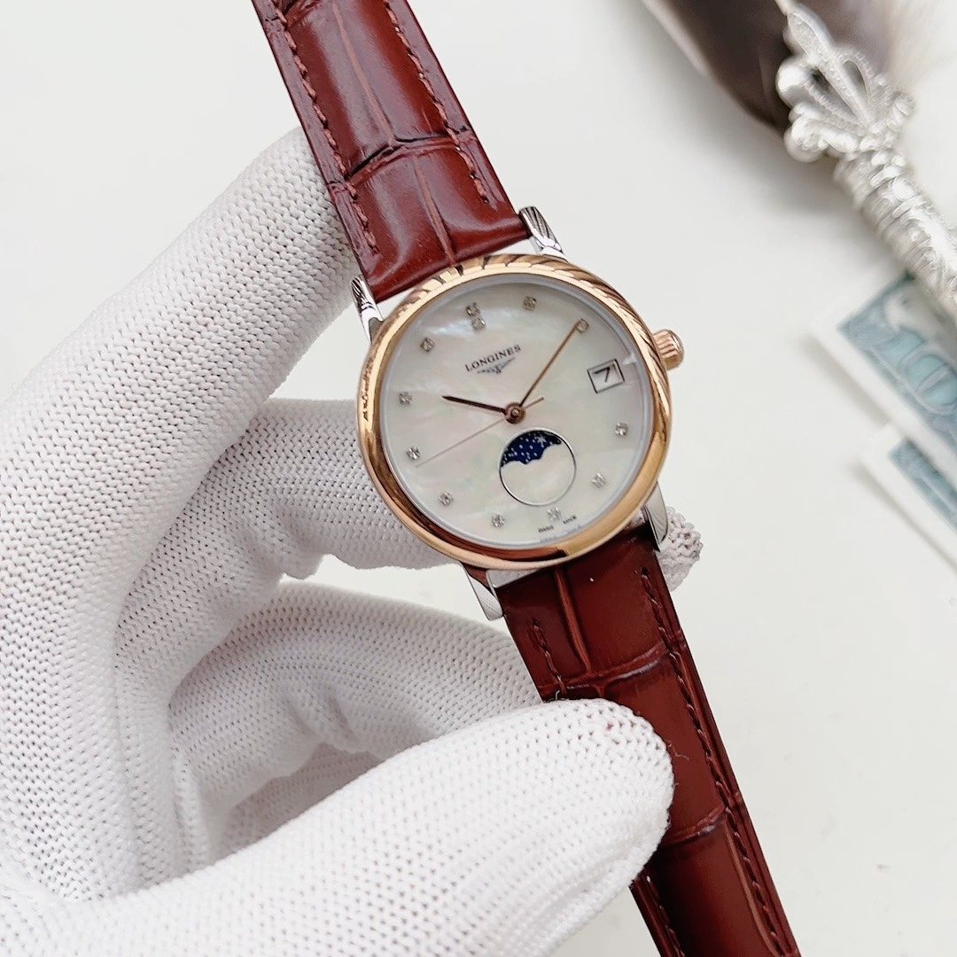 Longines Burgundy Leather Strap Watch