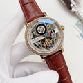 Patek Philippe Brown Leather Skeleton Dial Watch
