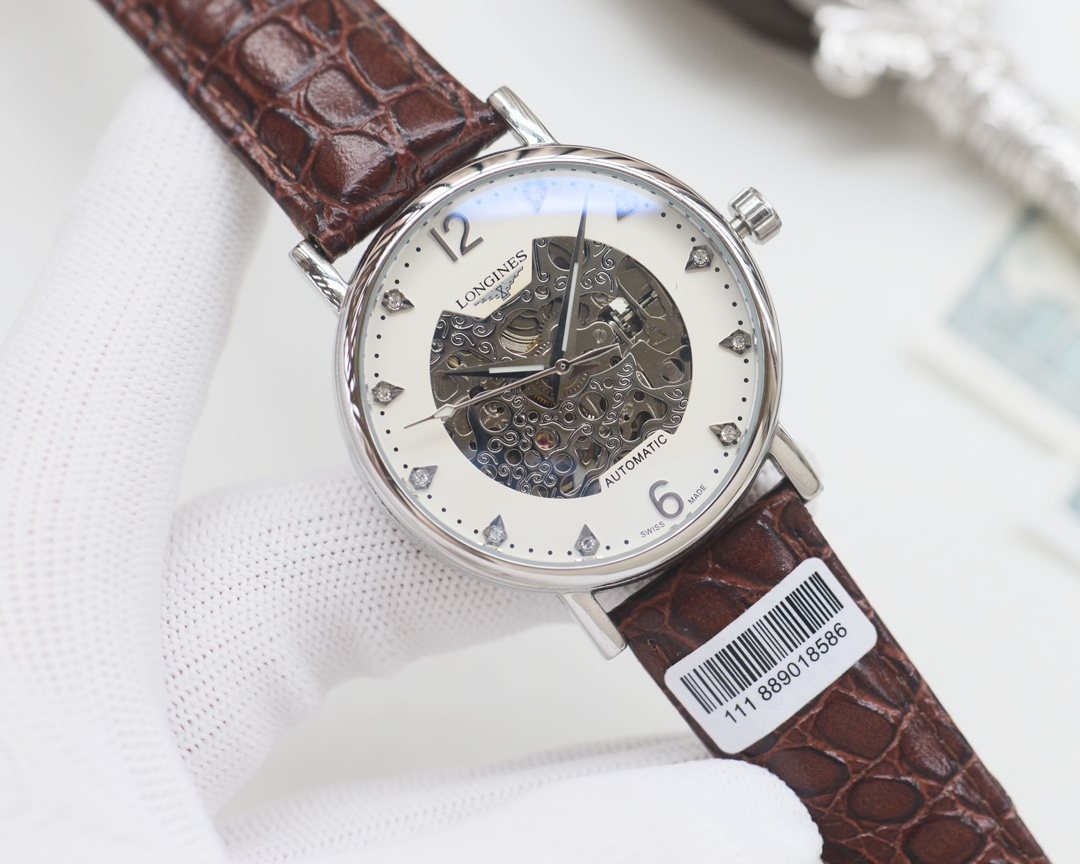 LONGINES Brown Silver White Dial Strap Watch