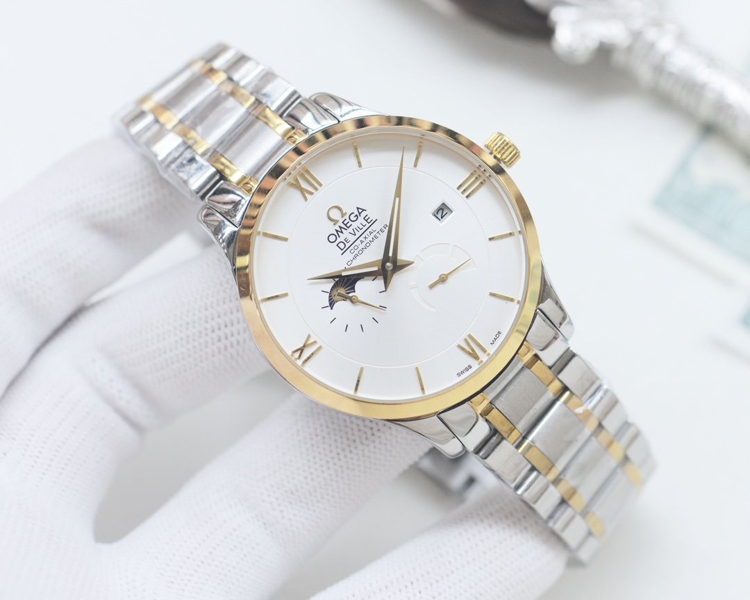 Omega Two Tone Gold White Dial Bracelet Watch