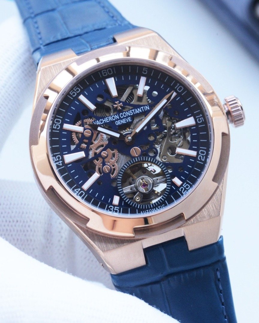 VACHERON CONSTANTIN Rose Gold Blue Dial Strap Watch