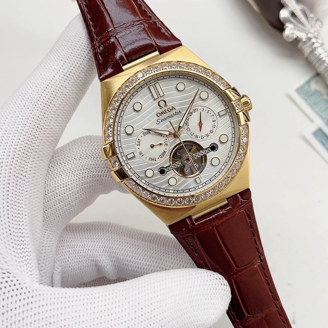 OMEGA White Dial Gold-Tone Watch