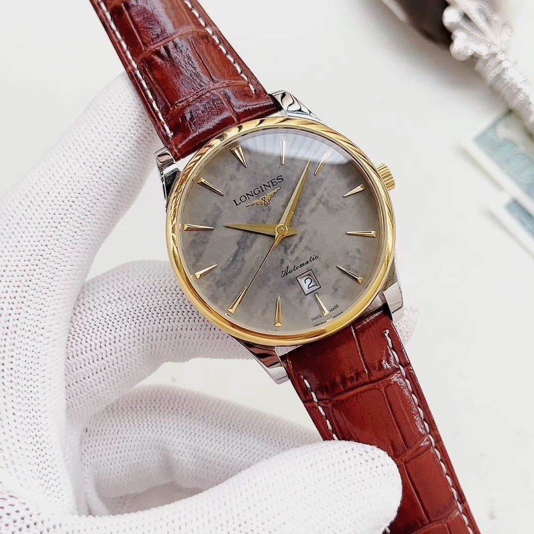 Longines Gray Dial Leather Strap Watch
