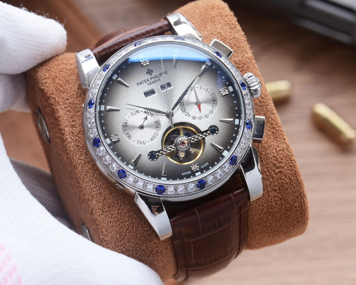 Patek Philippe Brown White Dial Strap Watch