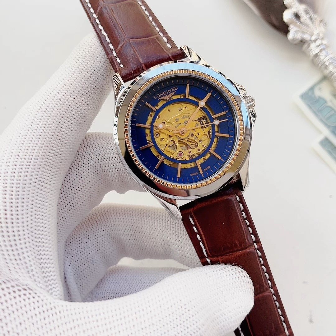 Longines Blue Open-Heart Leather Strap Watch
