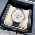 IWC Rose Gold Black White Dial Strap Watch