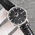 Omega Silver Black Dial Strap Watch