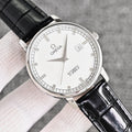 Omega Silver Black White Dial Strap Watch