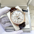 Longines Rose Gold Brown White Dial Leather Strap Watch