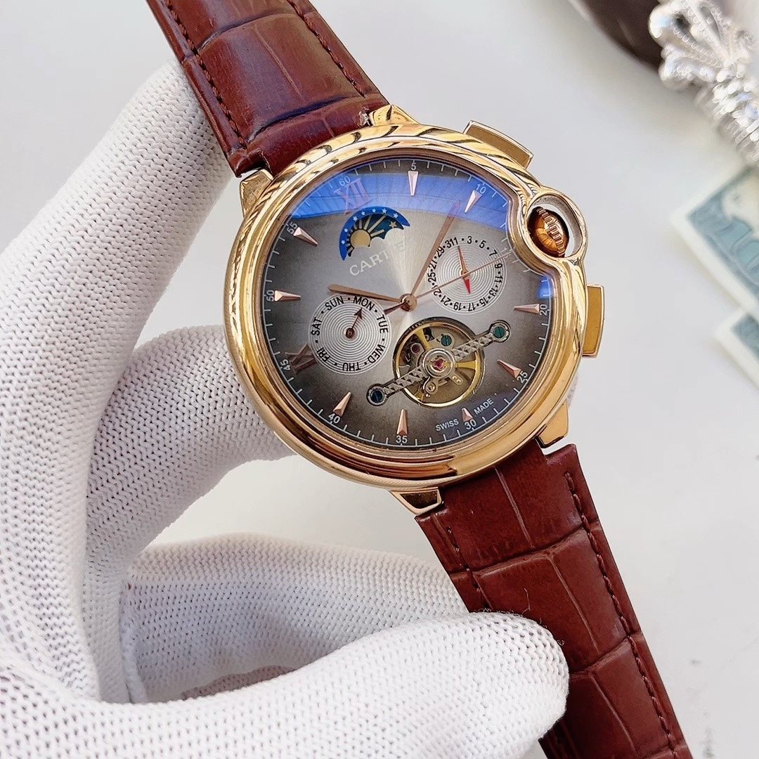 Cartier Gold-Tone Burgundy Strap Watch