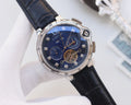 Cartier Silver Black Blue Dial Strap Watch