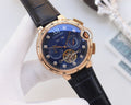 Cartier Rose Gold Black Blue Dial Strap Watch