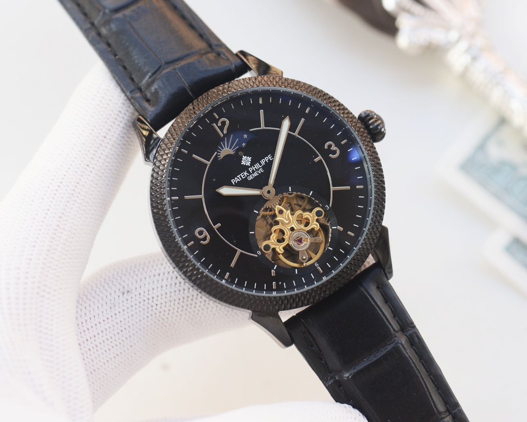 Patek Philippe Black Dial Black Strap Watch
