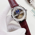 Longines Burgundy Skeleton Dial Watch