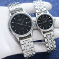 Tissot Silver Black Dial Bracelet Couple Watch Set