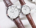Longines Silver Rose Gold Brown Strap Couple Watch Set