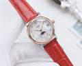 Longines Silver Red White Dial Strap Watch