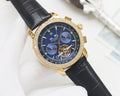 Patek Philippe Gold Black Blue Dial Strap Watch