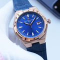 VACHERON CONSTANTIN Rose Gold Blue Dial Leather Strap Watch