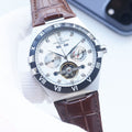 Patek Philippe Brown Silver White Dial Leather Strap Watch