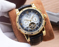 Patek Philippe Gold Black Silver Dial Leather Strap Watch