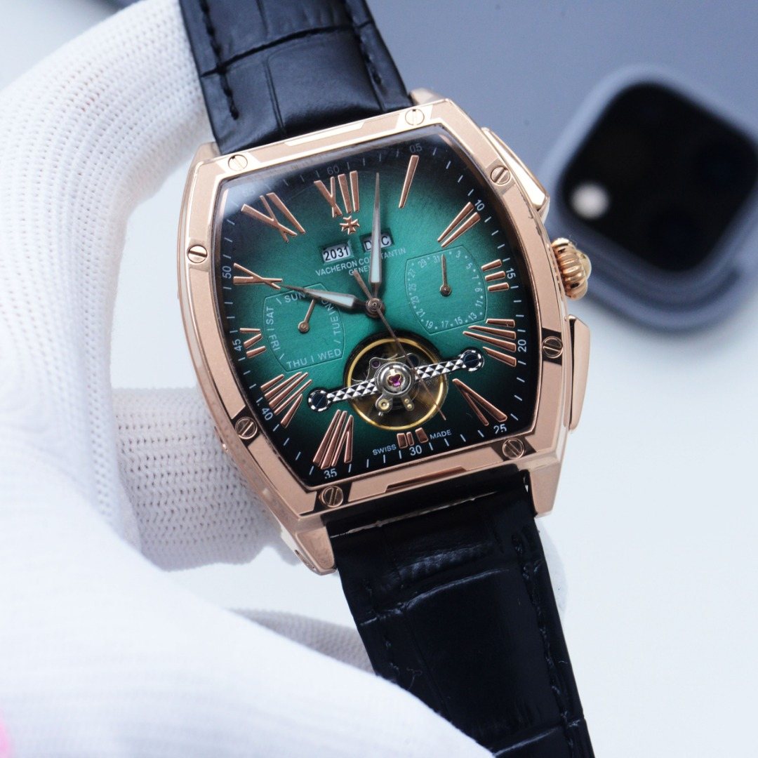 Vacheron Constantin Rose Gold Black Strap Watch