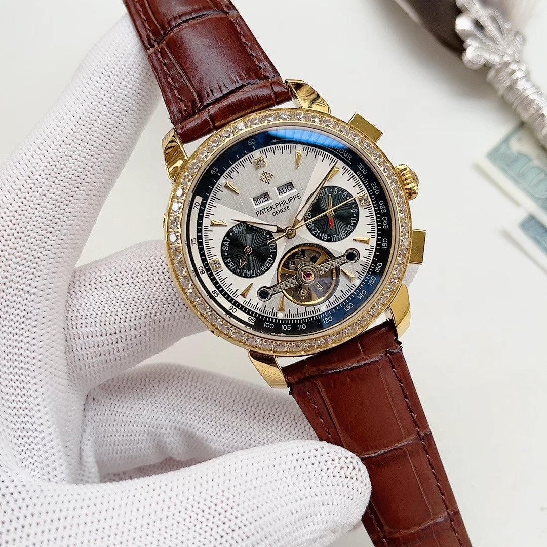 Patek Philippe Gold-Tone Brown Strap Watch