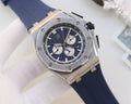 Audemars Piguet Silver Blue Dial Strap Watch