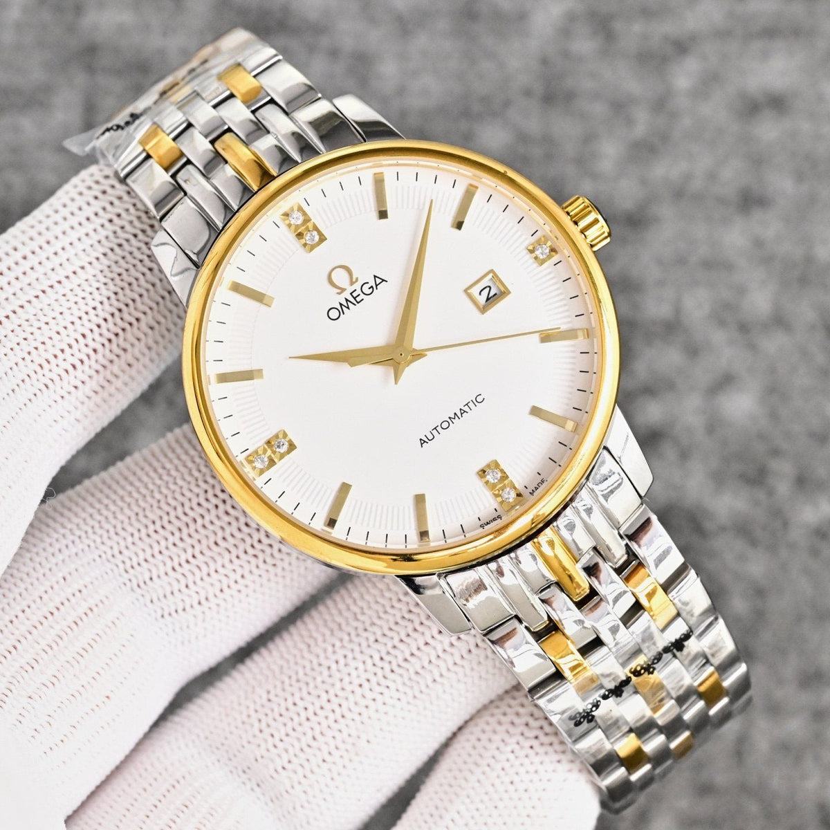 Omega Two Tone White Dial Bracelet Watch