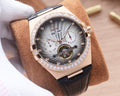 Omega Rose Gold Black Silver Dial Strap Watch