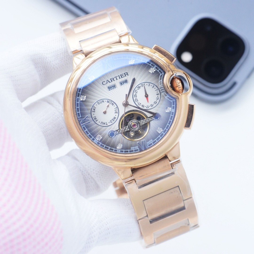 Cartier Gold White Blue Dial Bracelet Watch