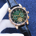 Patek Philippe Rose Gold Black Green Dial Leather Strap Watch