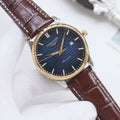 Longines Brown Gold Blue Dial Leather Strap Watch