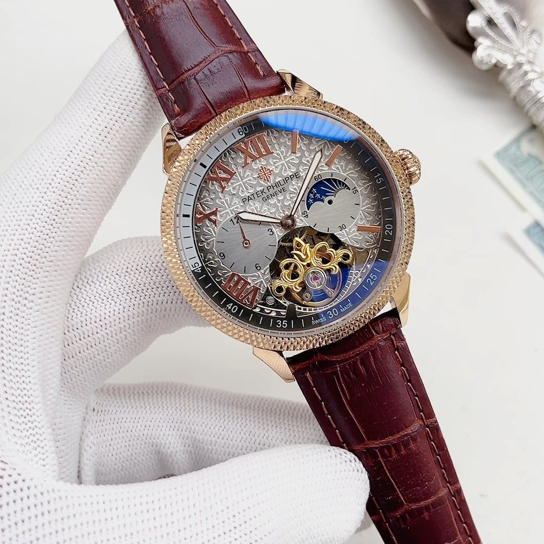 Patek Philippe Gold-Tone Burgundy Strap Watch