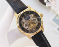 Patek Philippe Gold Black Dial Leather Strap Watch