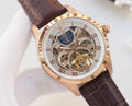 Patek Philippe Rose Gold White Gold Dial Leather Strap Watch