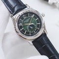 PATEK PHILIPPE Silver Black Green Dial Strap Watch