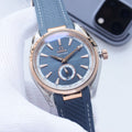 OMEGA Two Tone Silver Blue Dial Strap Watch
