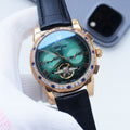 Rolex Rose Gold Black Green Dial Strap Watch