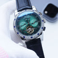 Rolex Silver Black Green Dial Strap Watch