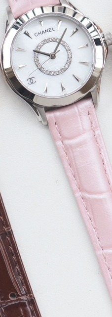 CHANEL Pink Silver White Dial Leather Strap Watch