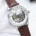 Patek Philippe Silver Brown Leather Strap Watch