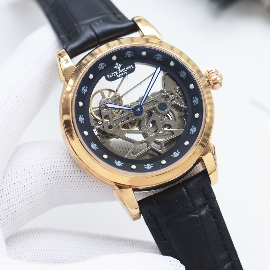 Patek Philippe Gold Black Leather Strap Watch