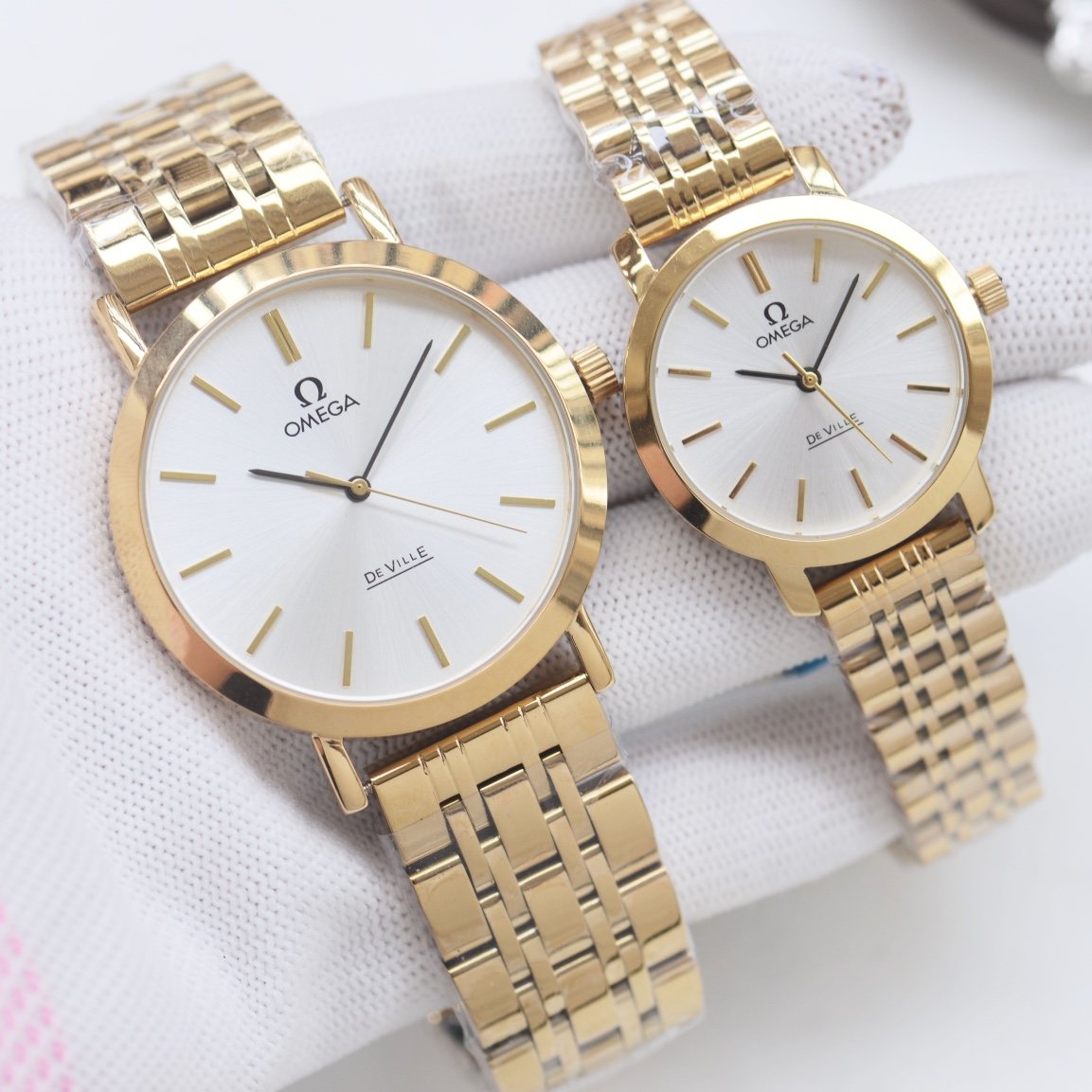 Omega Gold Bracelet Couple Watch Set