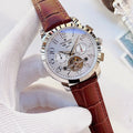 Patek Philippe White Dial Burgundy Strap Watch