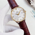 OMEGA White Dial Burgundy Strap Watch