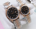 Omega Two-Tone Black Dial Bracelet Couple Watch Set