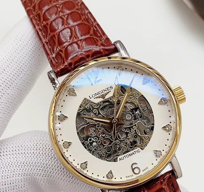 Longines Open-Heart Brown Strap Watch