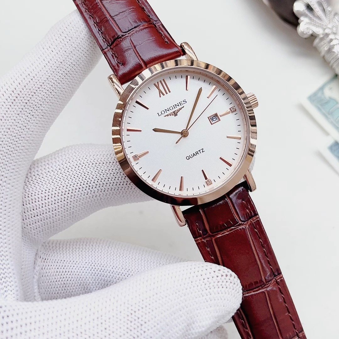 Longines Rose Gold-Tone Burgundy Strap Couple Watch Set